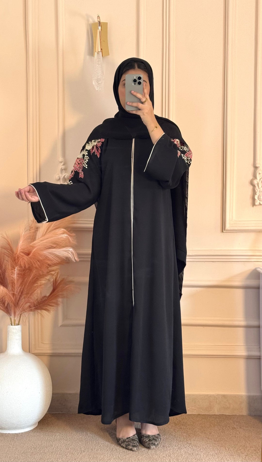 Black Abaya for Women – Elegant Black Open Abaya with Modern Details