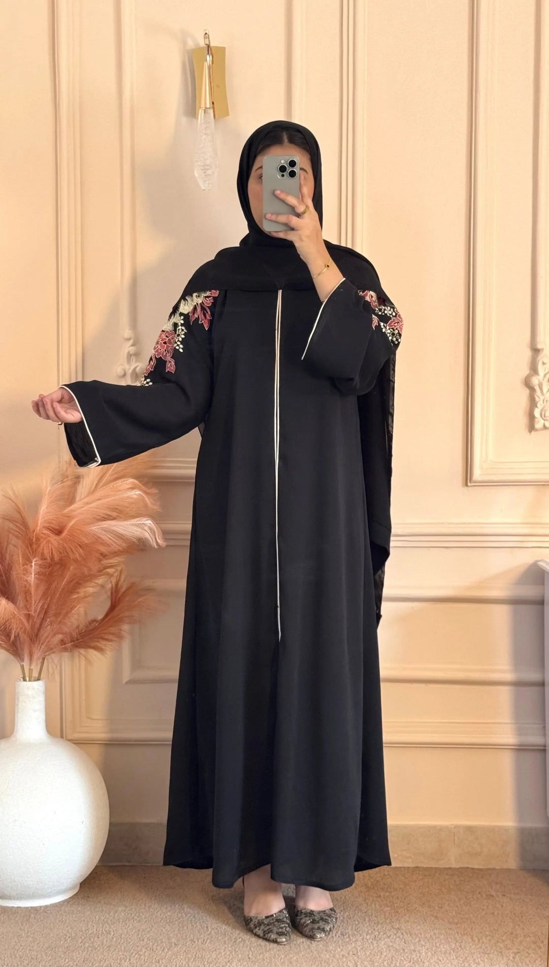 Black Abaya for Women – Elegant Black Open Abaya with Modern Details - Abaya Elegance