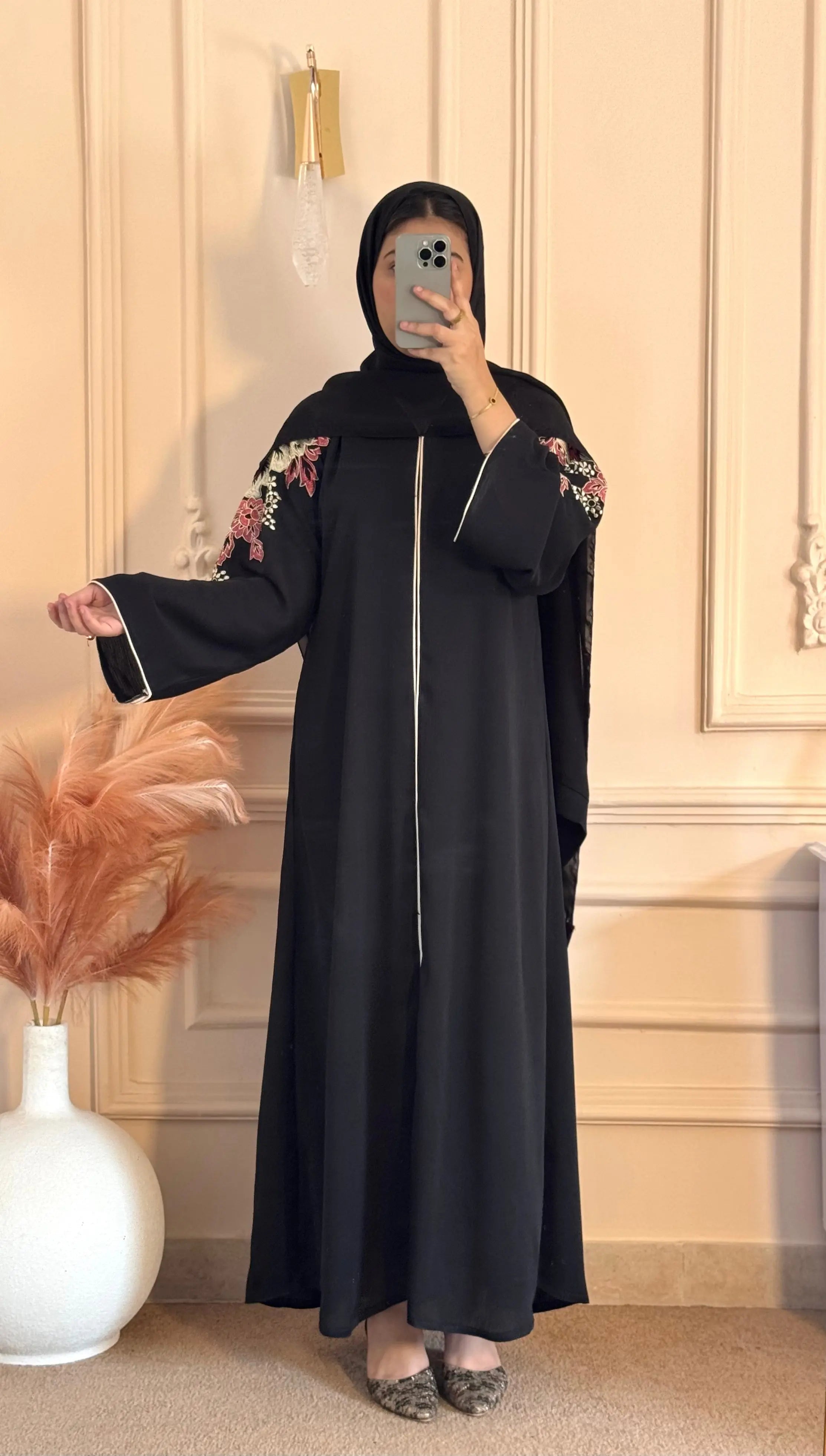 Black Abaya for Women – Elegant Black Open Abaya with Modern Details - Abaya Elegance