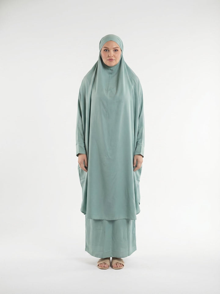 3 Piece Jilbab Set with Niqab – Mint Green - Abaya Elegance