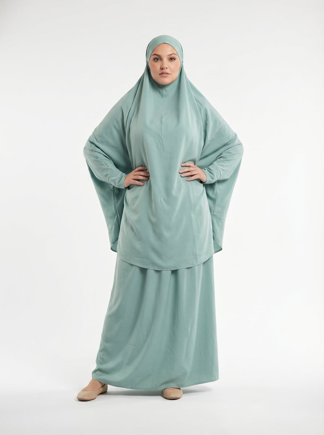 3 Piece Jilbab Set with Niqab – Mint Green - Abaya Elegance
