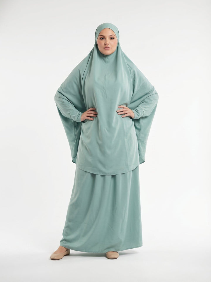3 Piece Jilbab Set with Niqab – Mint Green - Abaya Elegance