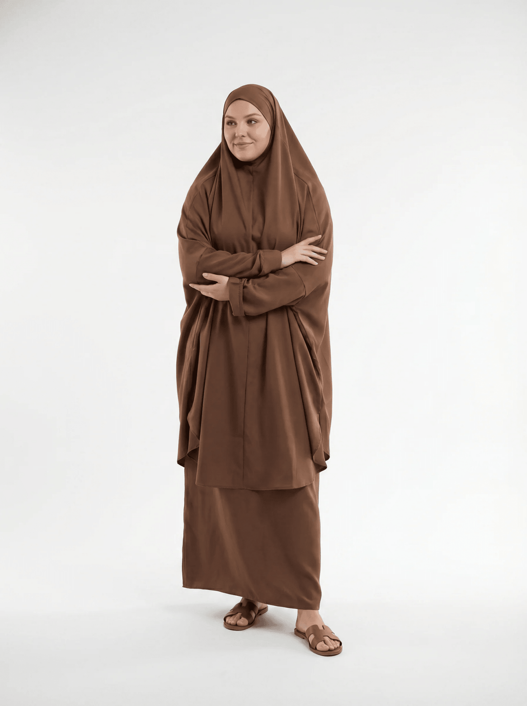Brown 3-Piece Jilbab Set with Niqab - Elegant Modest Wear