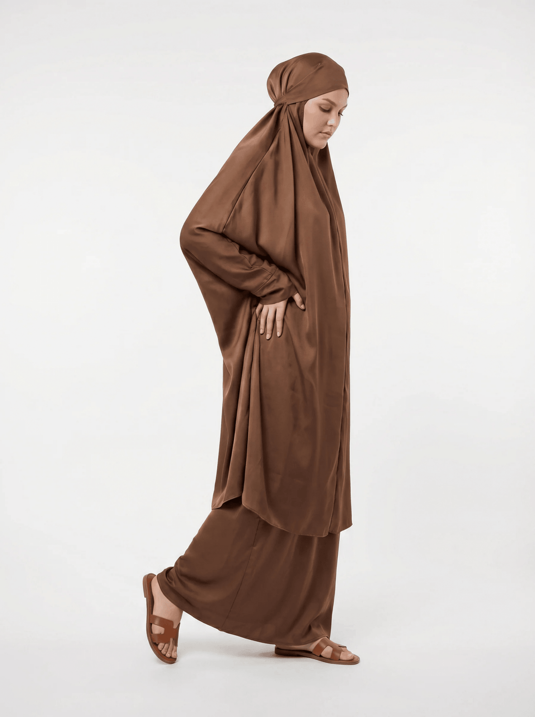 Brown 3-Piece Jilbab Set with Niqab - Elegant Modest Wear