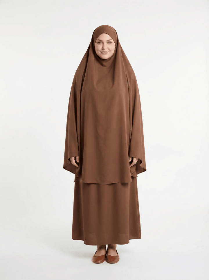 Brown 3-Piece Jilbab Set with Niqab - Elegant Modest Wear
