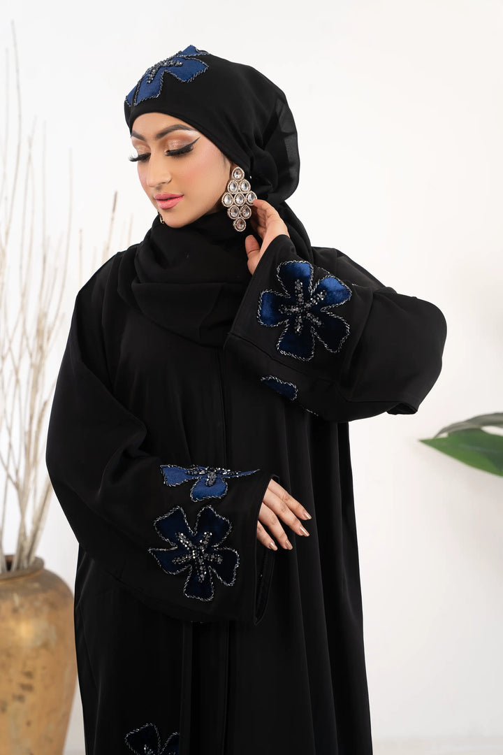 Black Handwork Abaya with Delicate Decorative Details Abaya Elegance