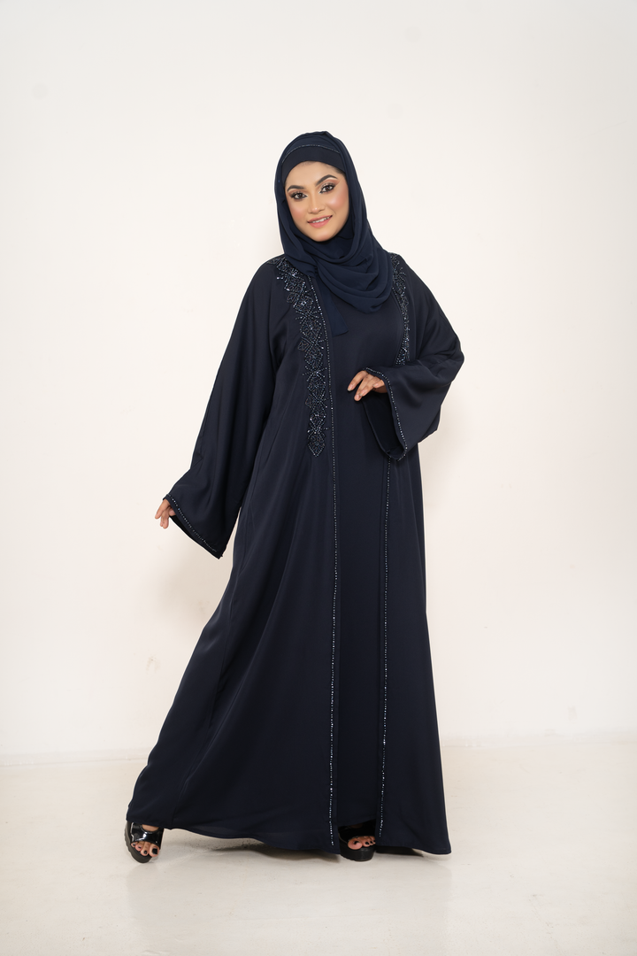 Blue color fabric stylish Handcrafted Abaya with Matching Inner Dress Abaya Elegance