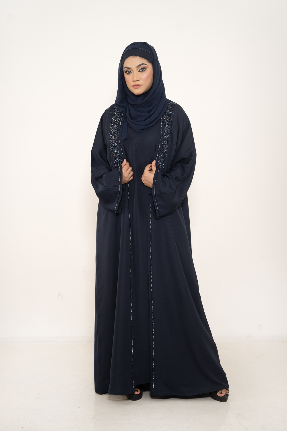 Blue color fabric stylish Handcrafted Abaya with Matching Inner Dress Abaya Elegance