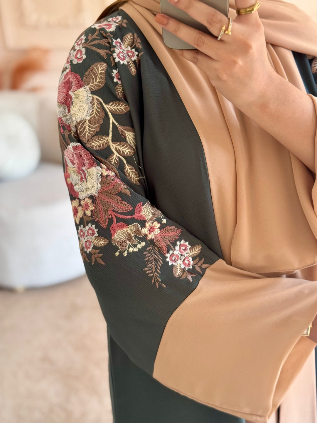 Cream Sage Embroidered Abaya - Abaya Elegance