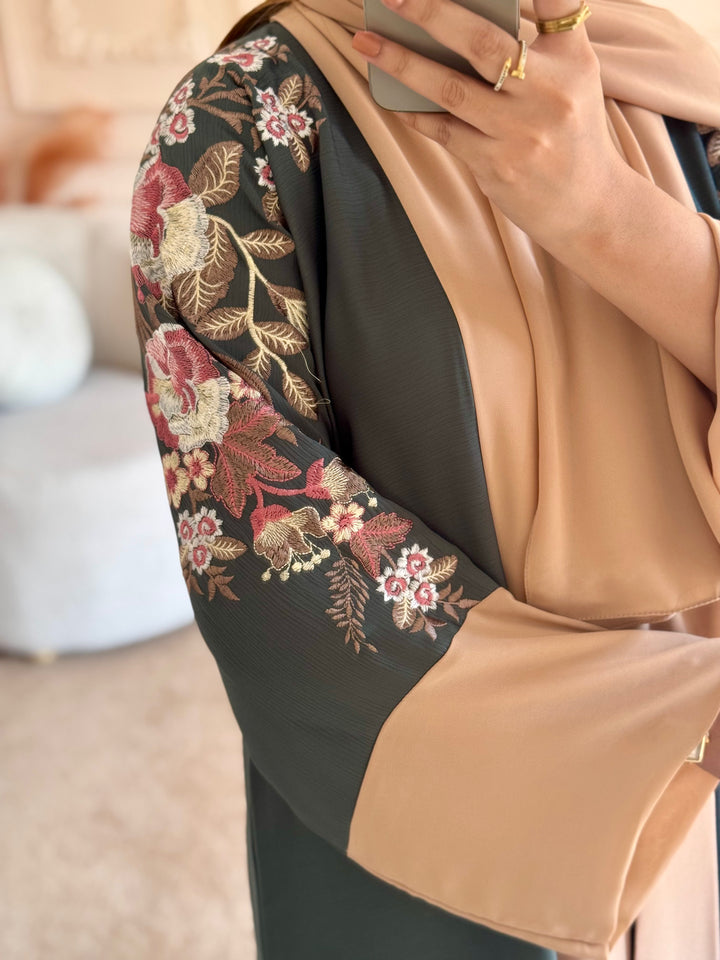 Cream Sage Embroidered Abaya - Abaya Elegance