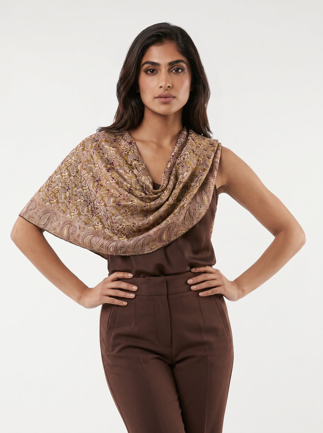 Luxury Cashmere Paisley Shawl – Golden Mocha | Made for Every Season