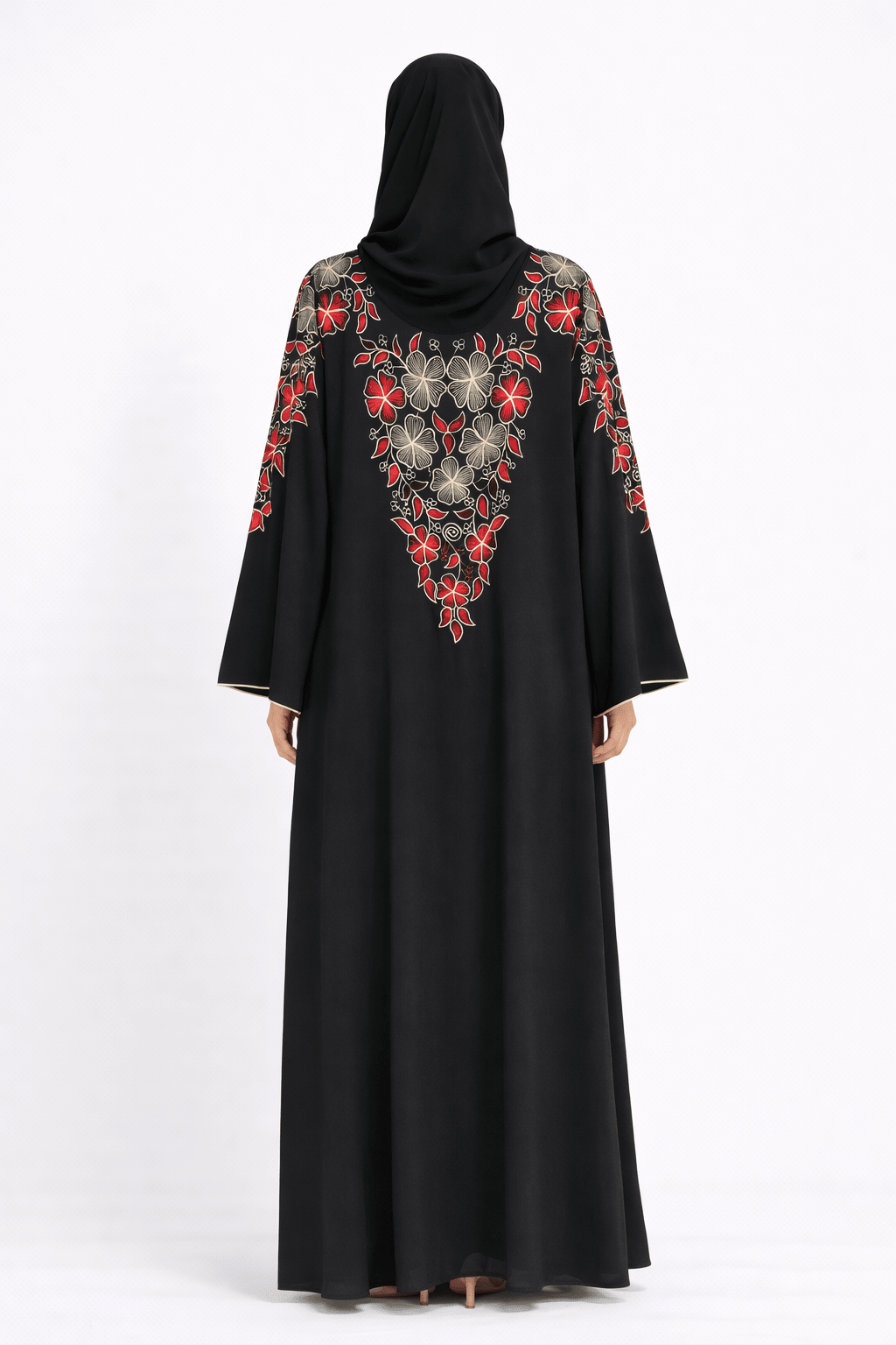 Black Abaya with Floral Embroidery - Abaya Elegance