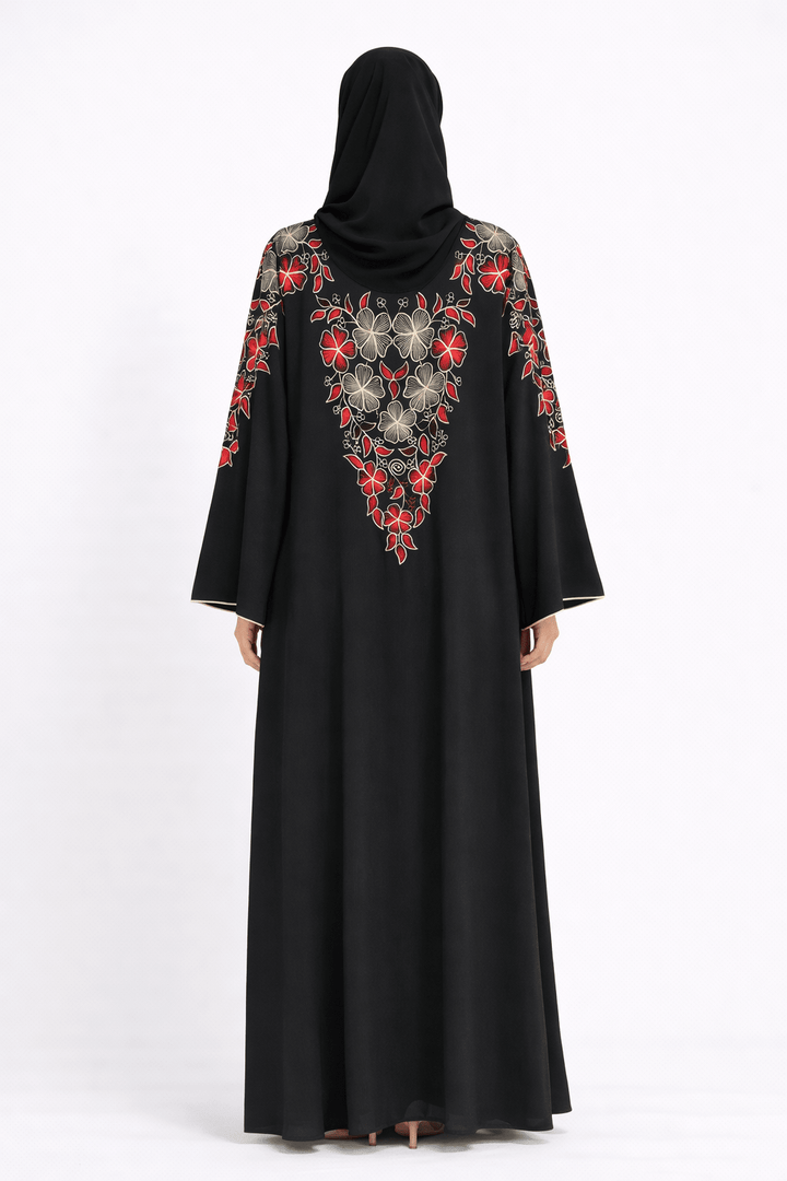 Black Abaya with Floral Embroidery - Abaya Elegance