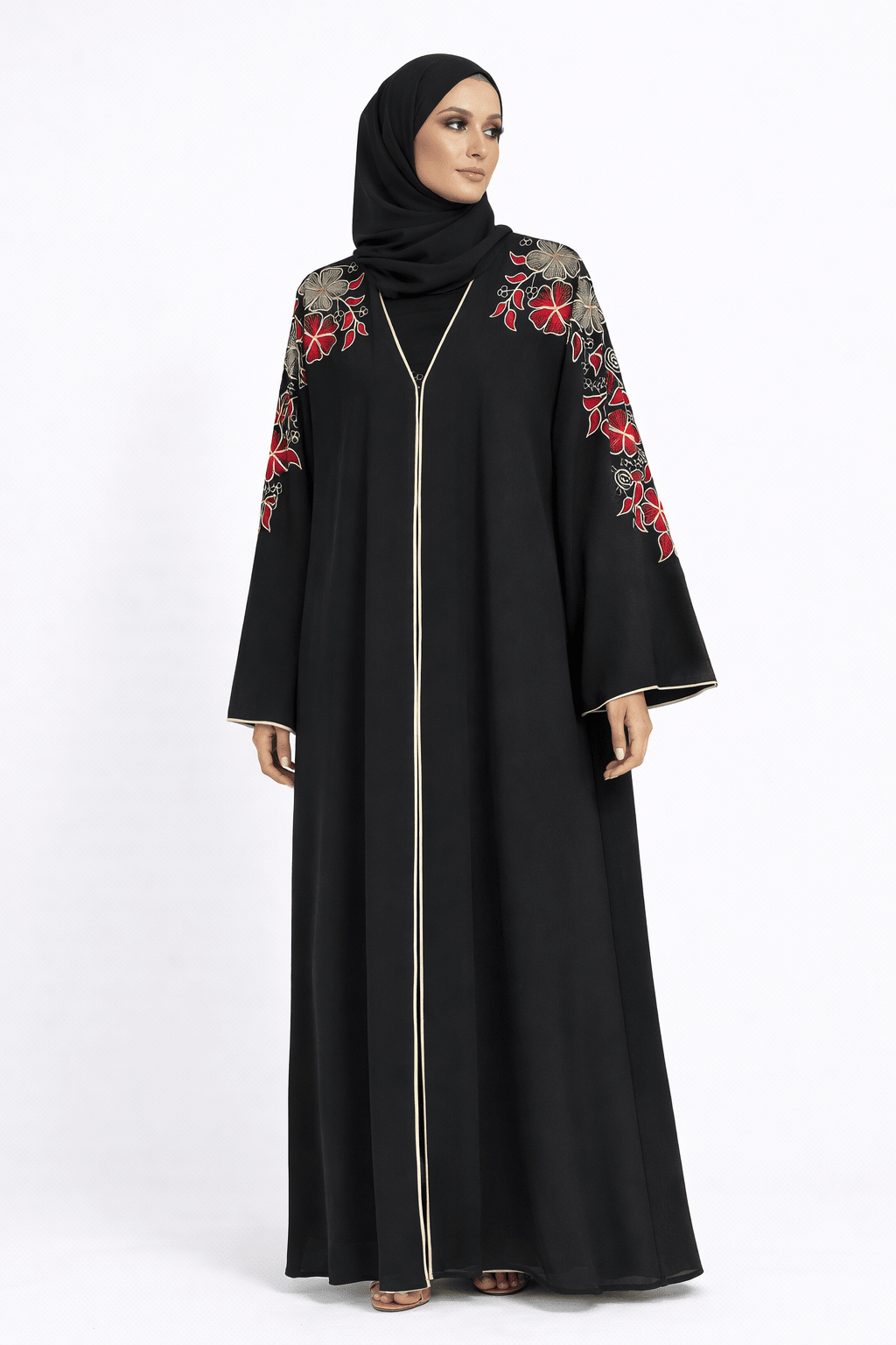 Black Abaya with Floral Embroidery - Abaya Elegance