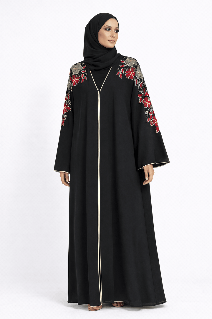 Black Abaya with Floral Embroidery - Abaya Elegance