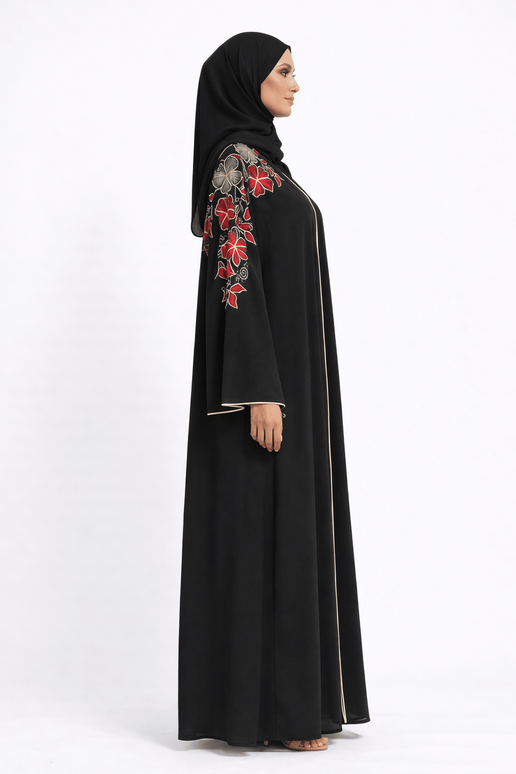 Black Abaya with Floral Embroidery - Abaya Elegance