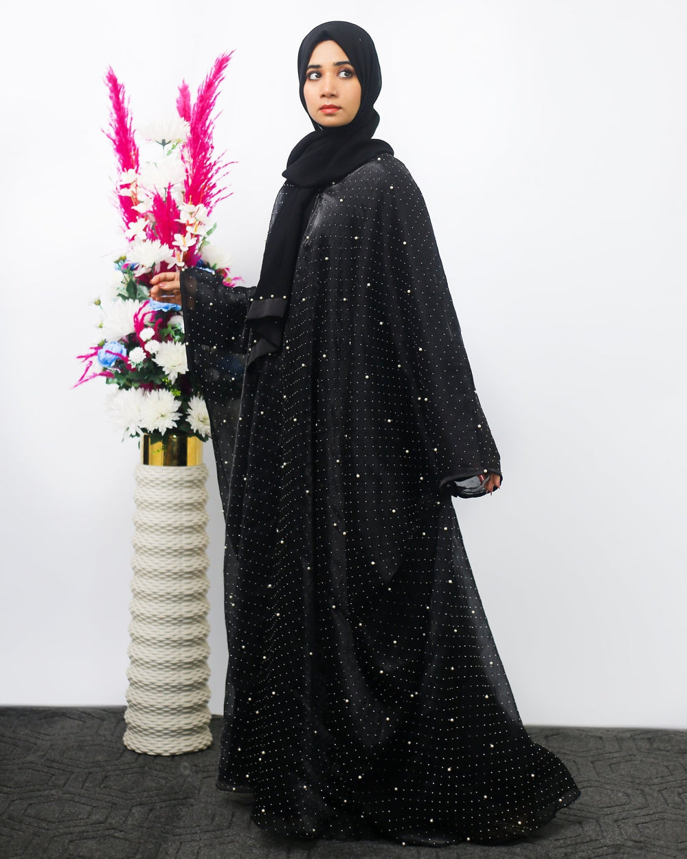 Black Butterfly Abaya with Pearl Detailing - Abaya Elegance