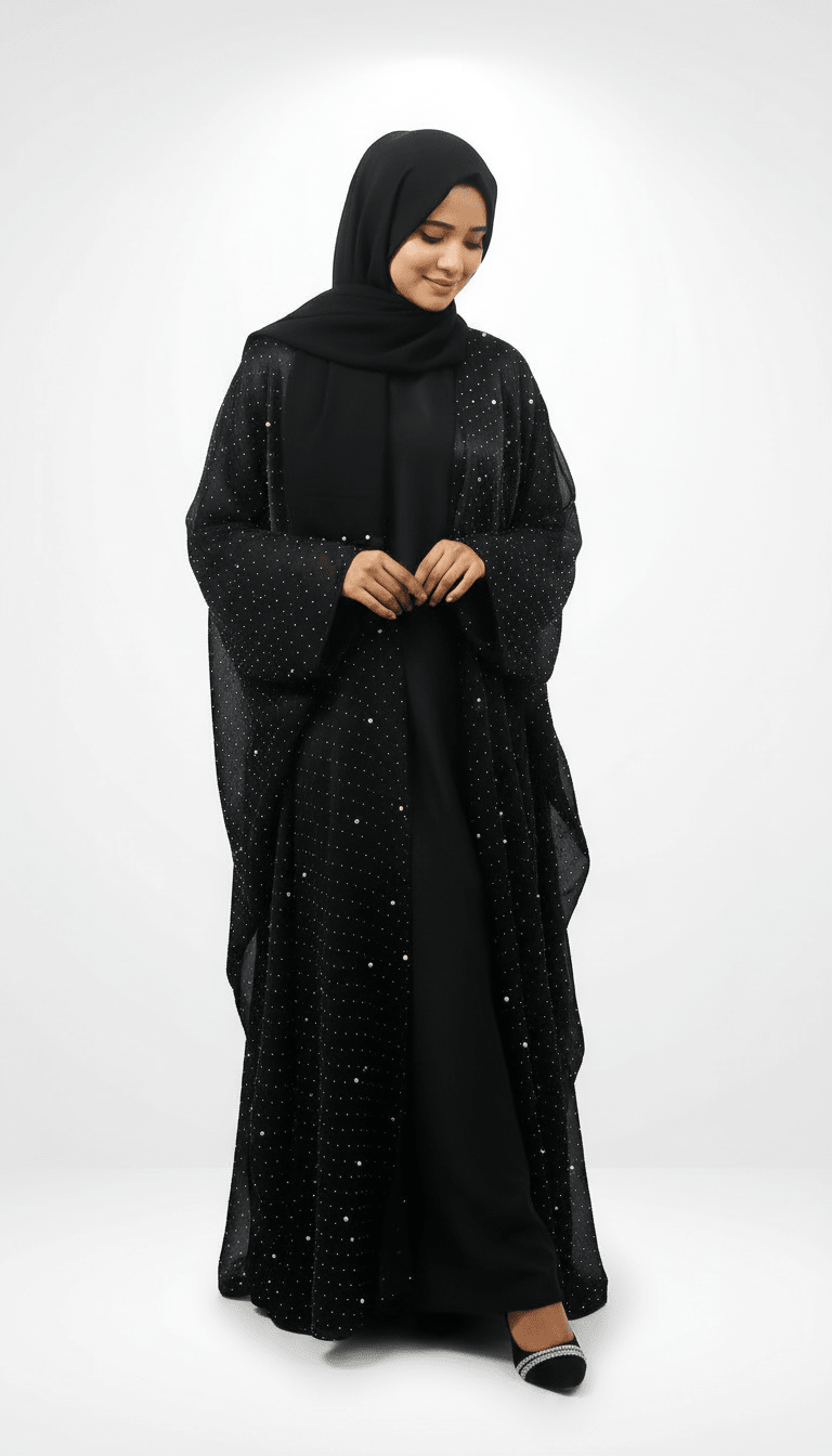 Black Butterfly Abaya with Pearl Detailing - Abaya Elegance