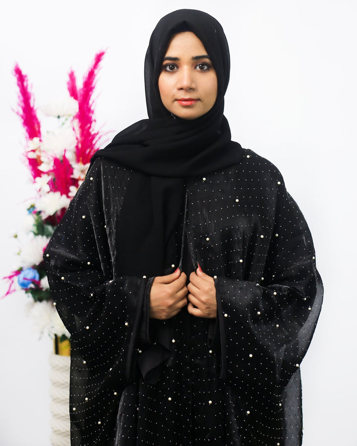 Black Butterfly Abaya with Pearl Detailing - Abaya Elegance