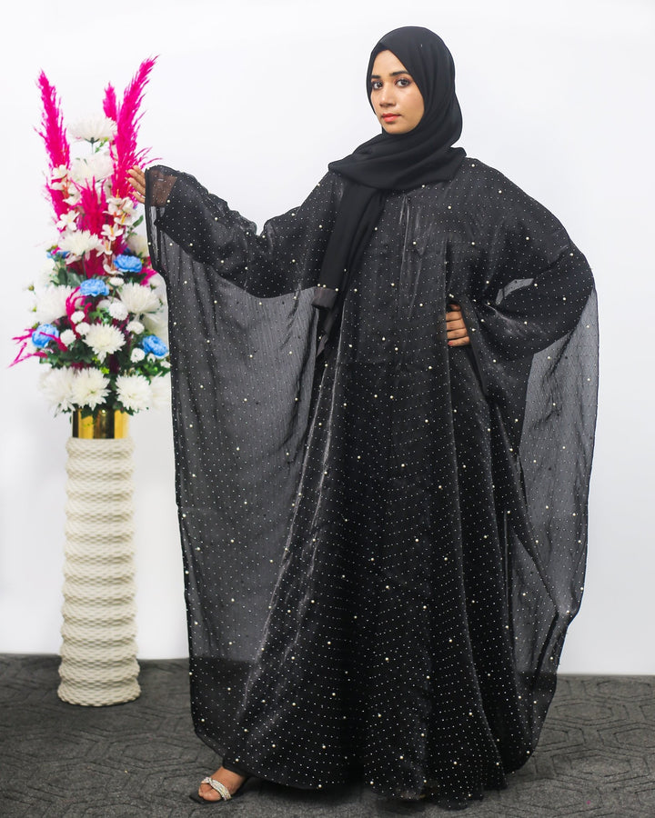 Black Butterfly Abaya with Pearl Detailing - Abaya Elegance