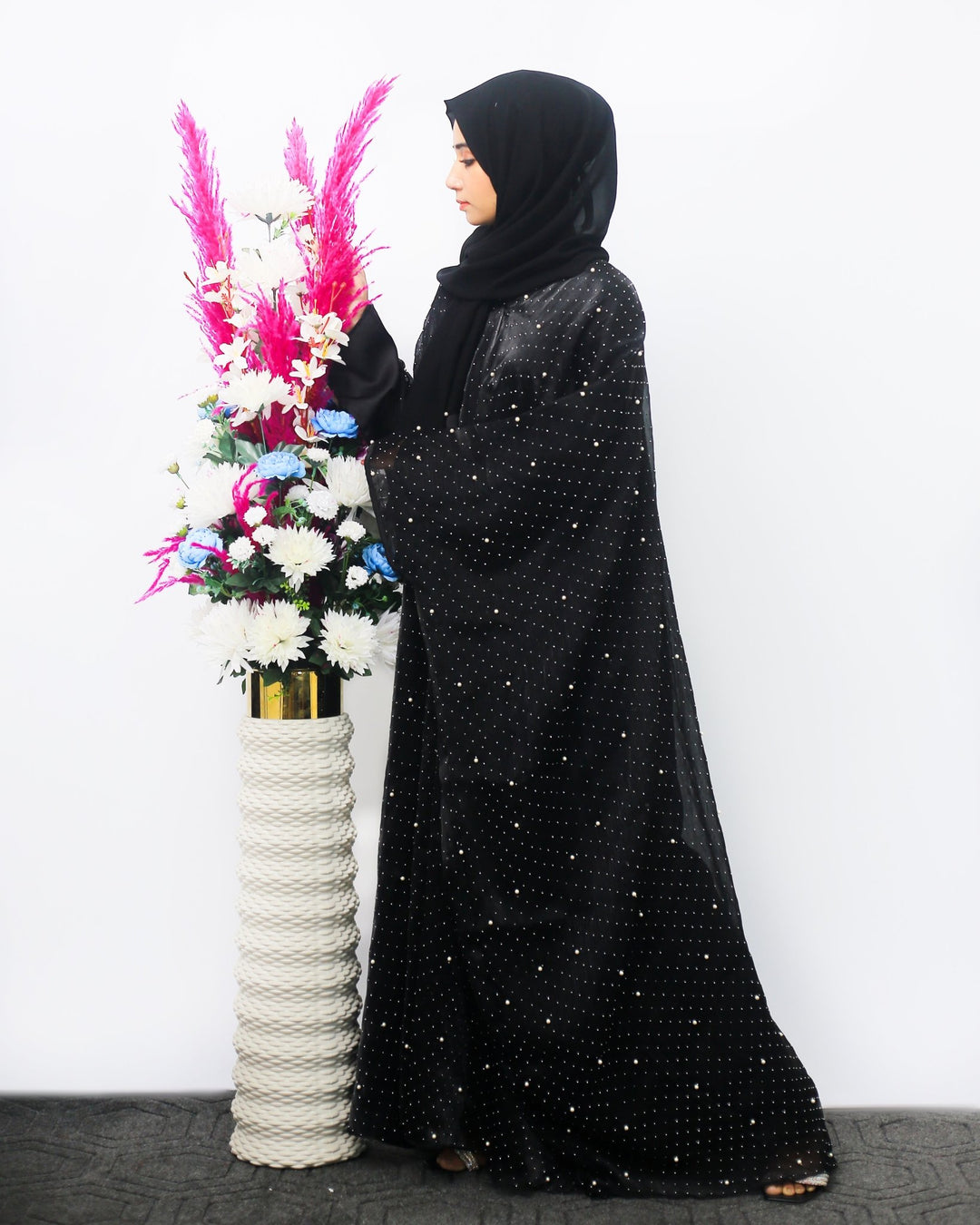 Black Butterfly Abaya with Pearl Detailing - Abaya Elegance