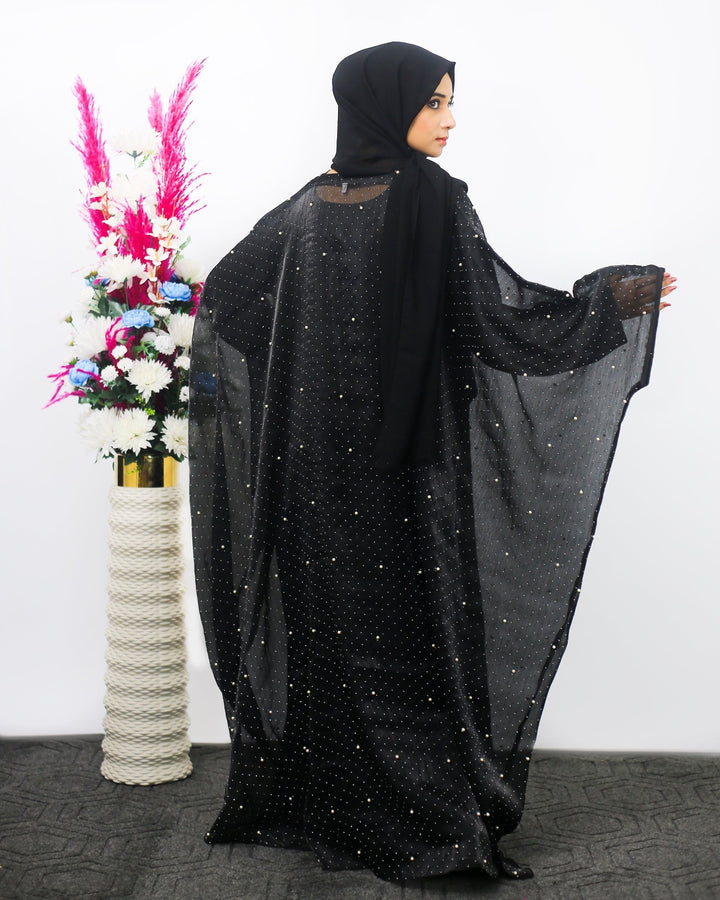 Black Butterfly Abaya with Pearl Detailing - Abaya Elegance