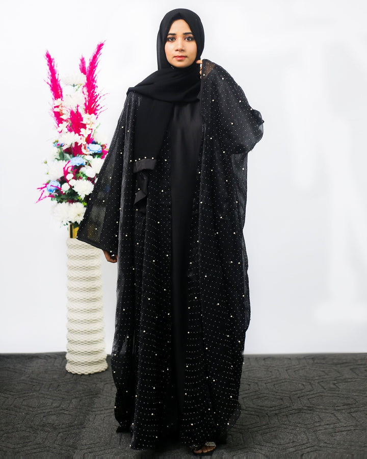 Black Butterfly Abaya with Pearl Detailing - Abaya Elegance