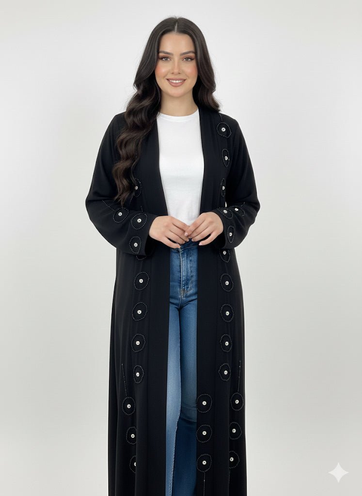 Black Embroidered Abaya with Wide Sleeves - Abaya Elegance