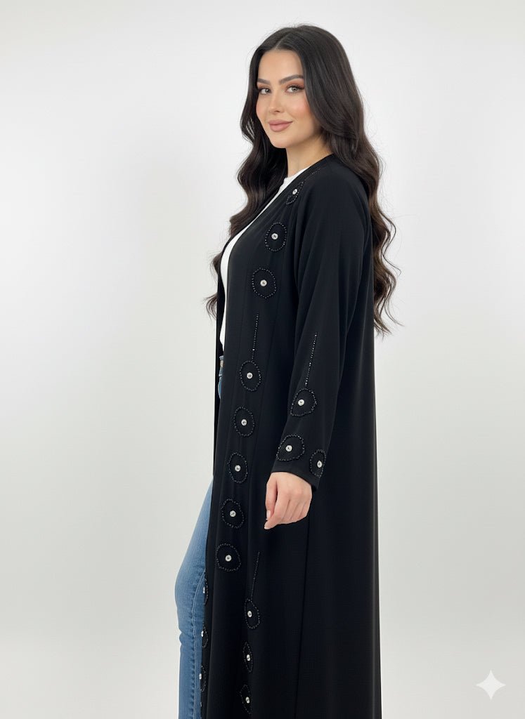 Black Embroidered Abaya with Wide Sleeves - Abaya Elegance