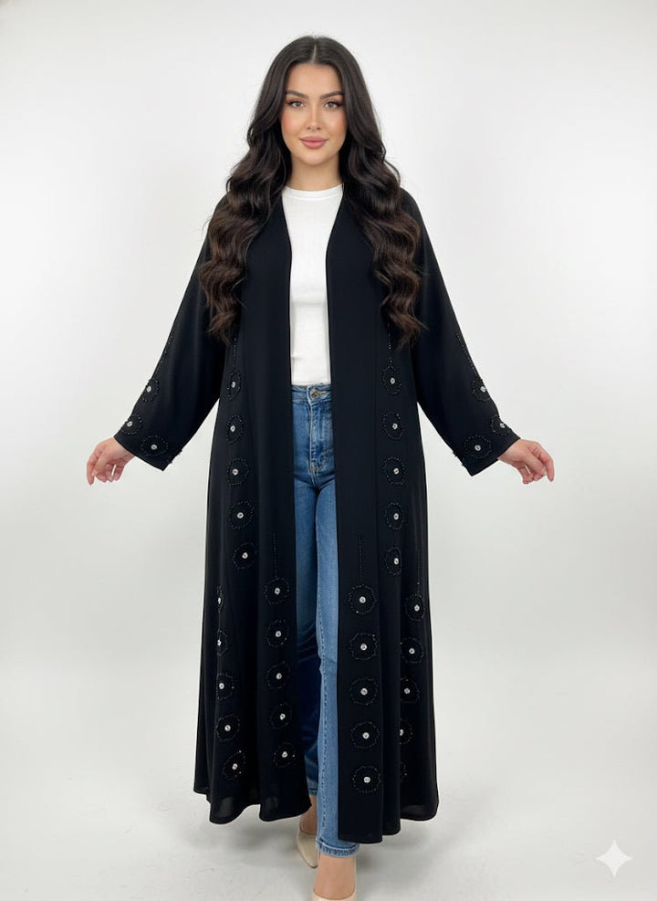 Black Embroidered Abaya with Wide Sleeves - Abaya Elegance