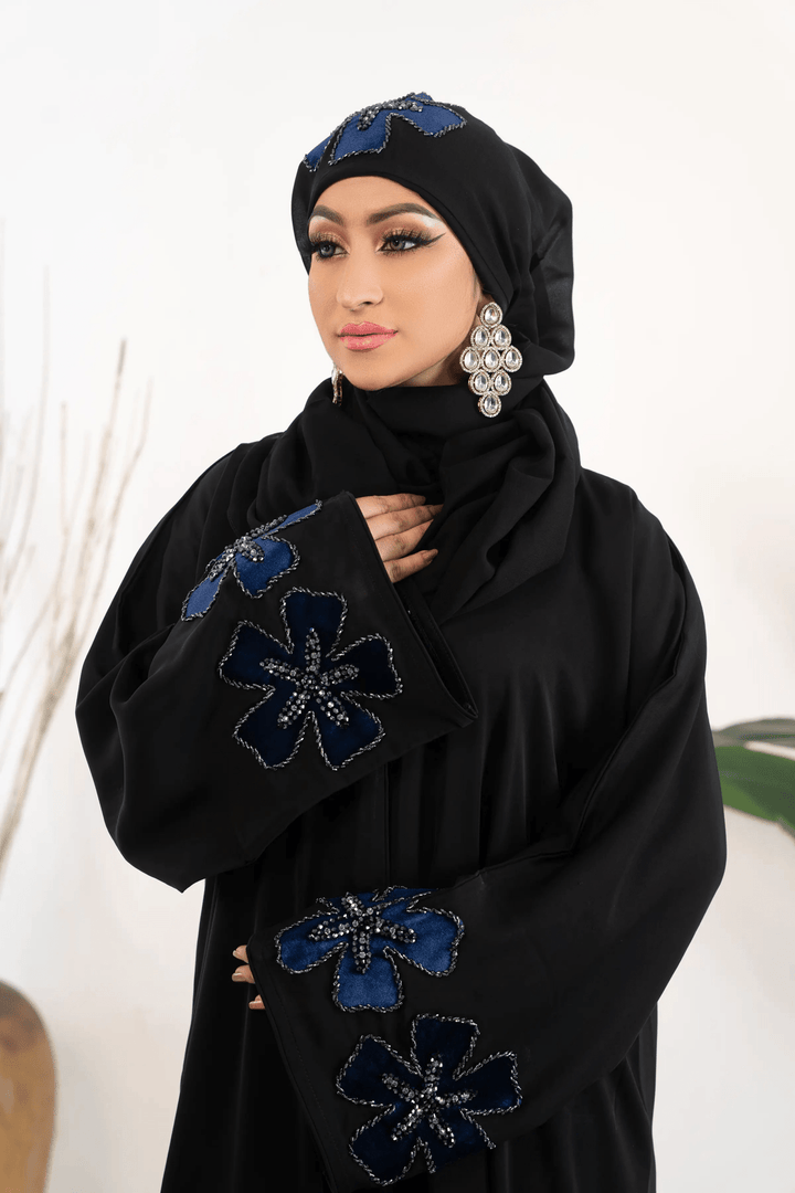 Black Handwork Abaya with Delicate Decorative Details - Abaya Elegance