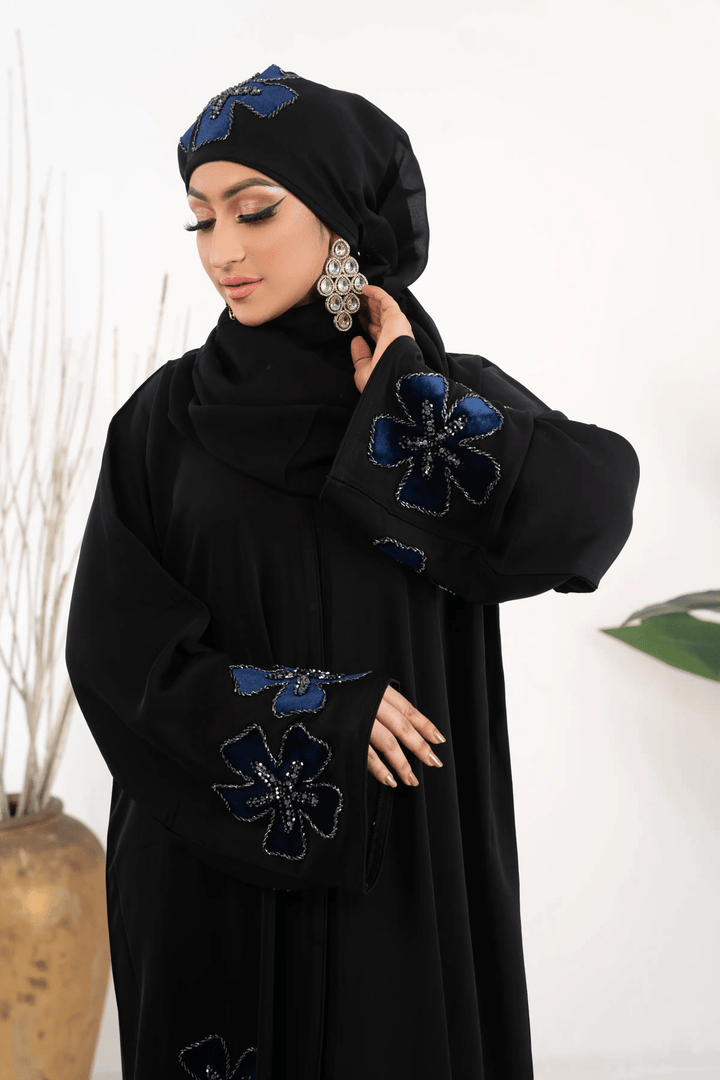 Black Handwork Abaya with Delicate Decorative Details - Abaya Elegance