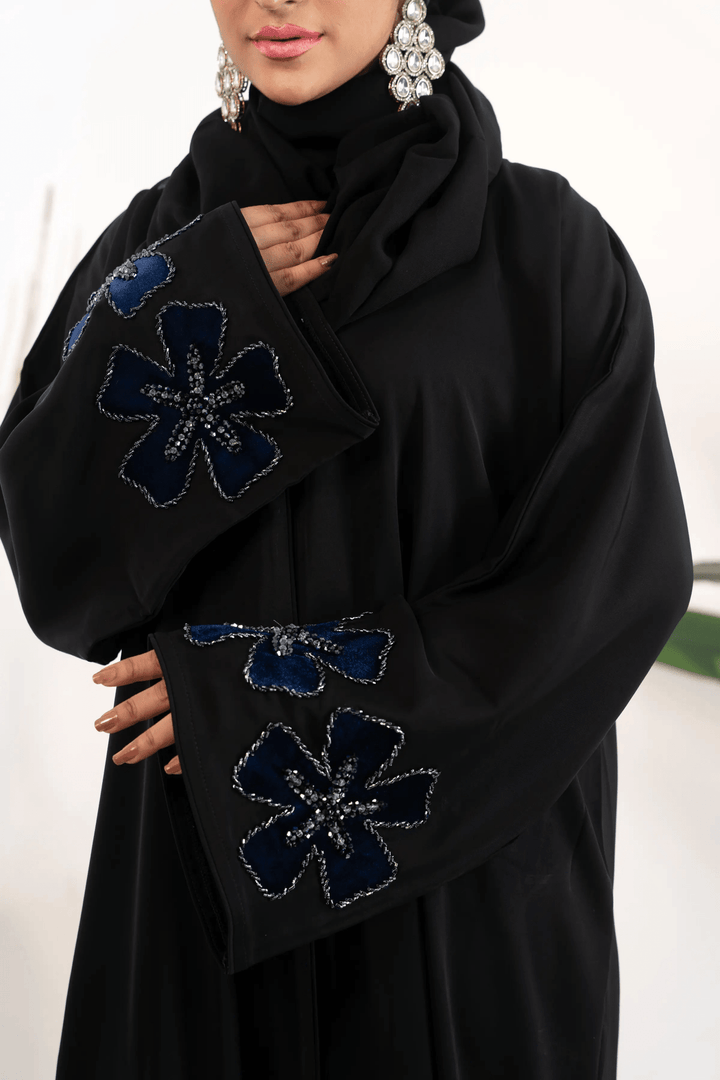 Black Handwork Abaya with Delicate Decorative Details - Abaya Elegance