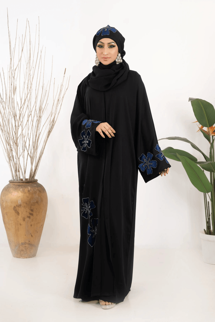 Black Handwork Abaya with Delicate Decorative Details - Abaya Elegance