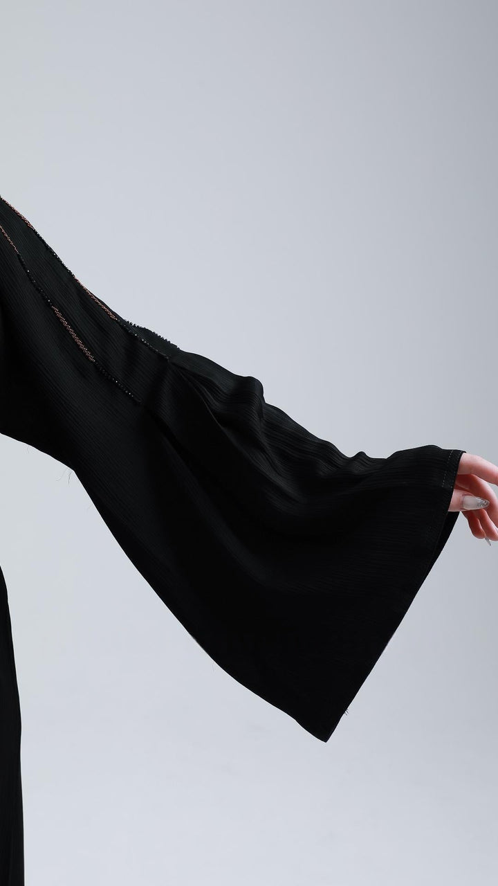 Black Zoom Abaya with Simple Handwork on the Sleeves - Abaya Elegance