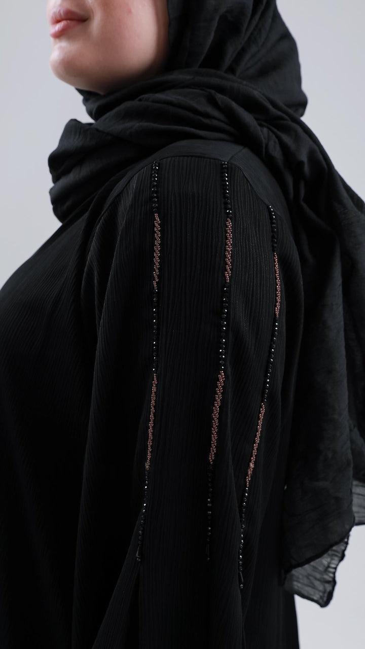 Black Zoom Abaya with Simple Handwork on the Sleeves - Abaya Elegance