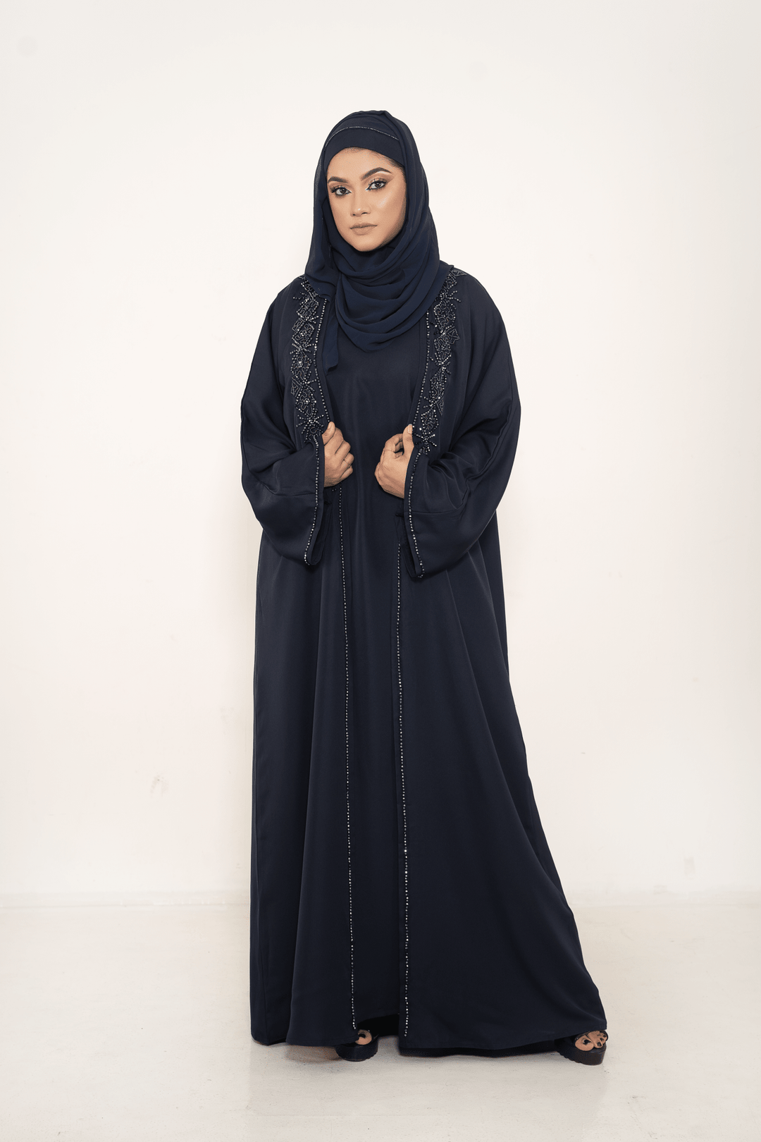 Blue color fabric stylish Handcrafted Abaya with Matching Inner Dress - Abaya Elegance