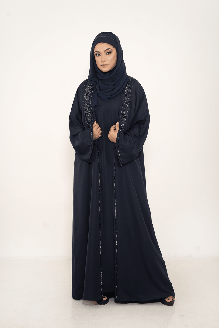 Blue color fabric stylish Handcrafted Abaya with Matching Inner Dress - Abaya Elegance