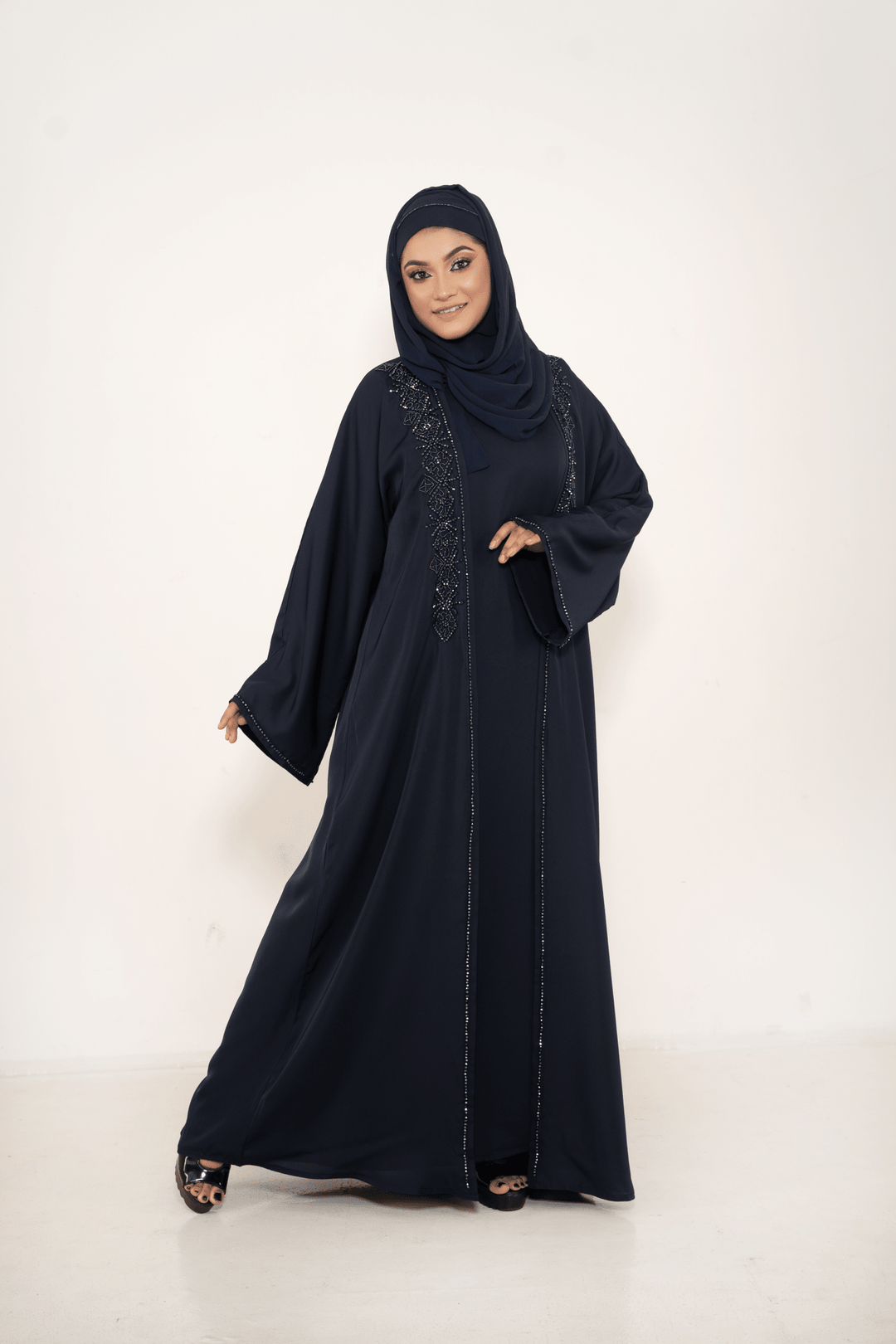 Blue color fabric stylish Handcrafted Abaya with Matching Inner Dress - Abaya Elegance