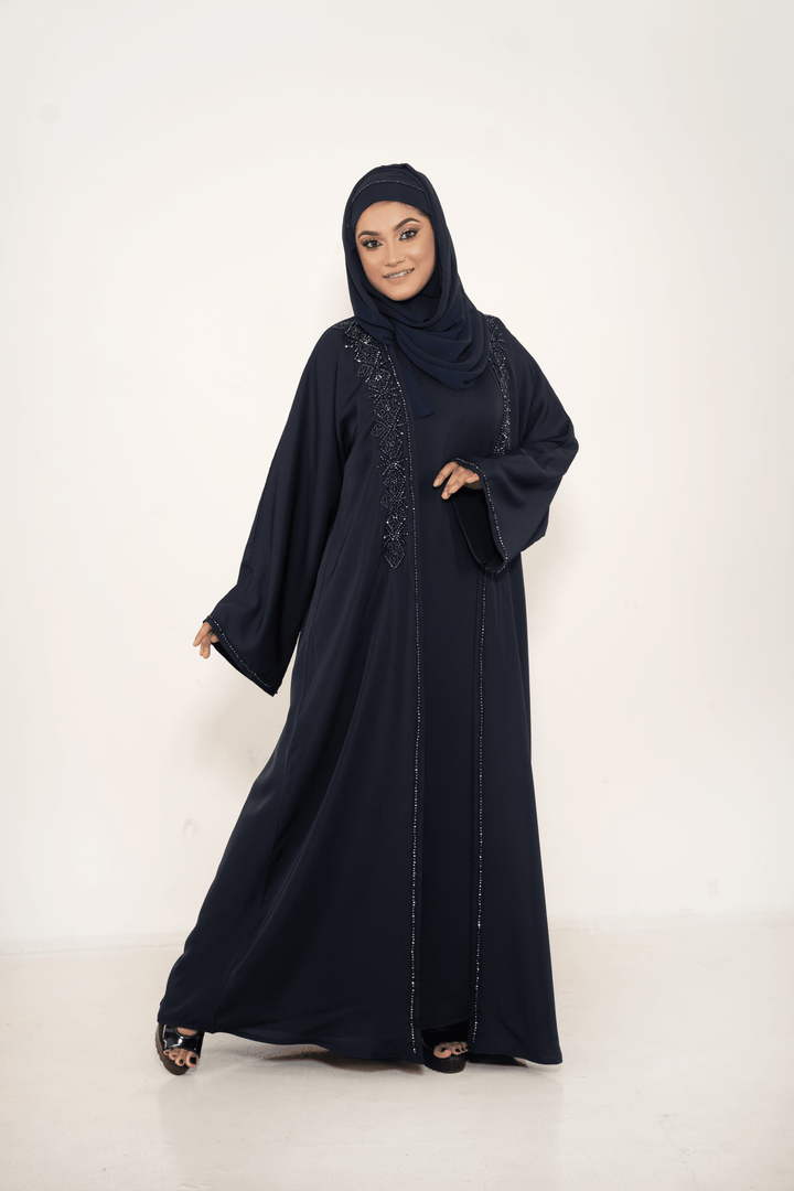 Blue color fabric stylish Handcrafted Abaya with Matching Inner Dress - Abaya Elegance