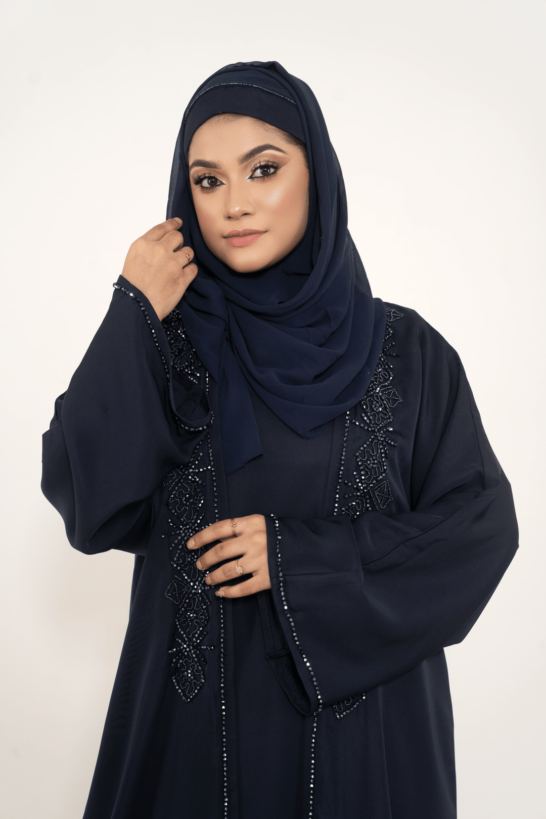 Blue color fabric stylish Handcrafted Abaya with Matching Inner Dress - Abaya Elegance