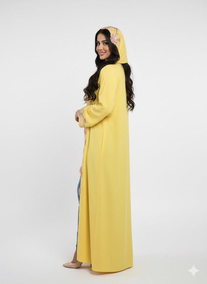 Chic Floral Lace Yellow Abaya - Abaya Elegance