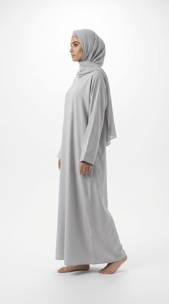 Classic Grey Daily Abaya with Pocket and Belt - Abaya Elegance