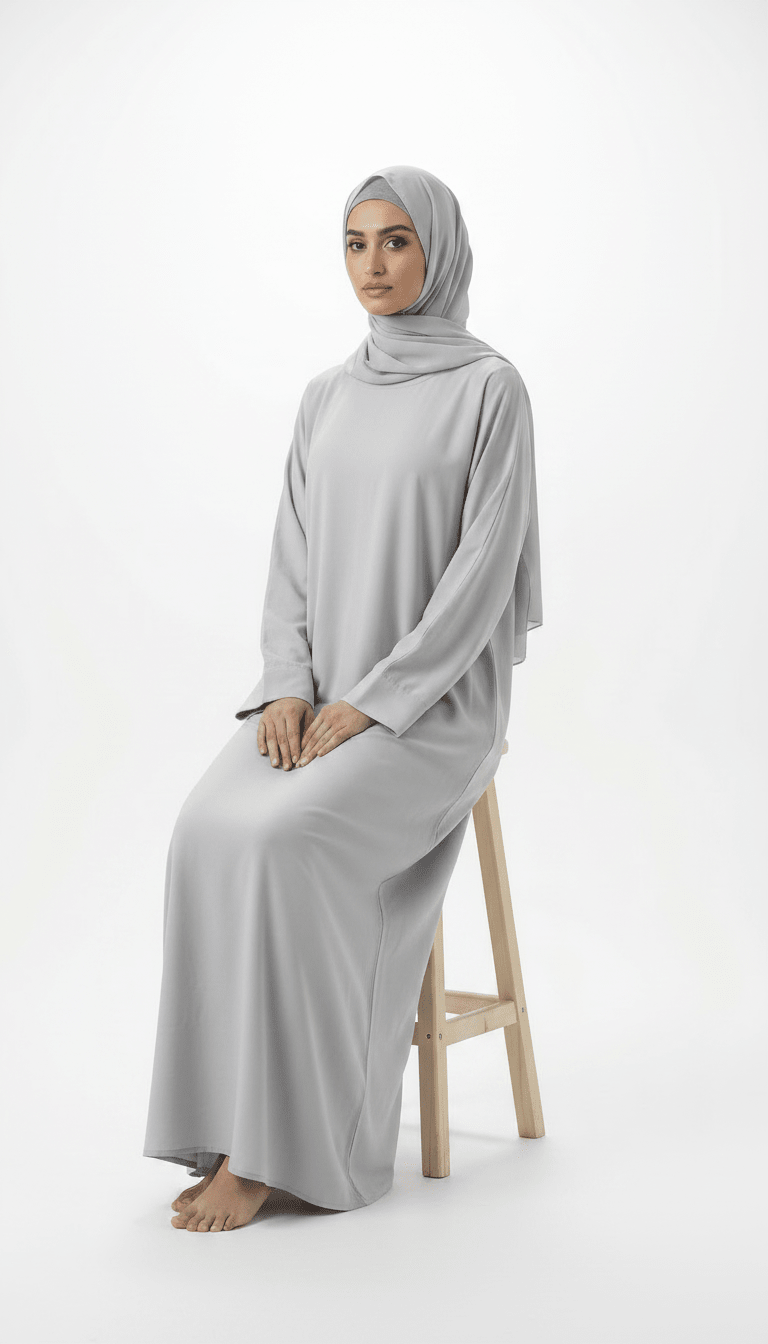 Classic Grey Daily Abaya with Pocket and Belt - Abaya Elegance