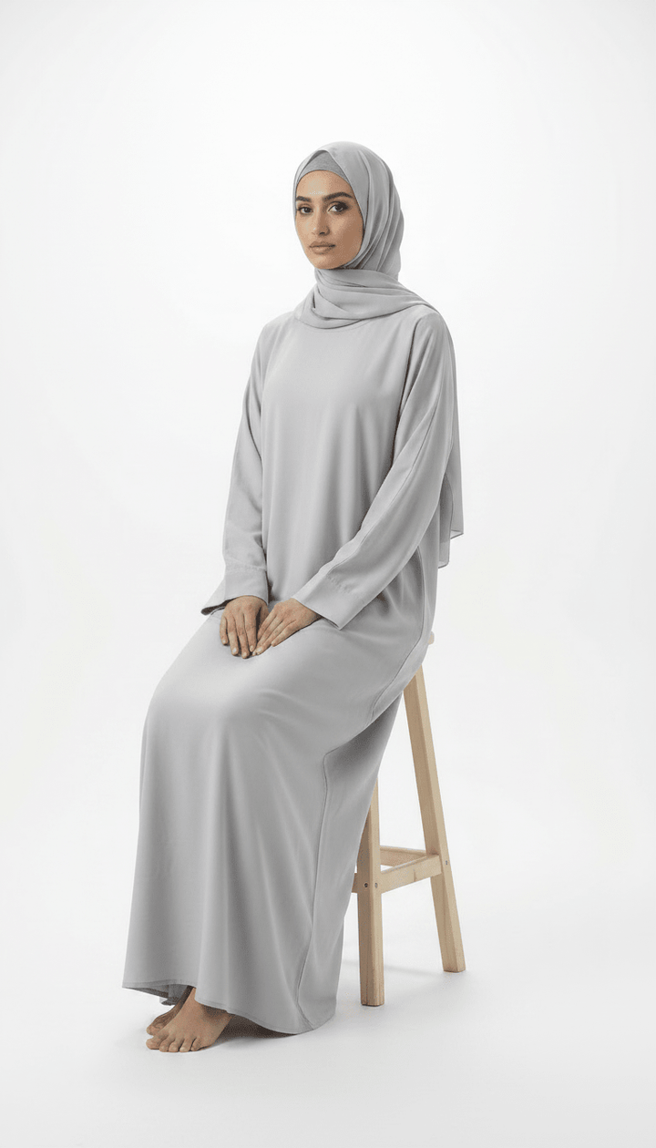 Classic Grey Daily Abaya with Pocket and Belt - Abaya Elegance