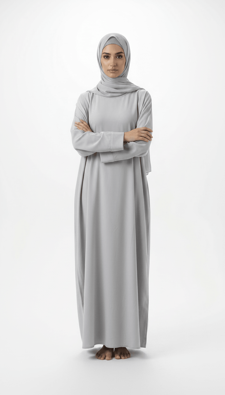Classic Grey Daily Abaya with Pocket and Belt - Abaya Elegance