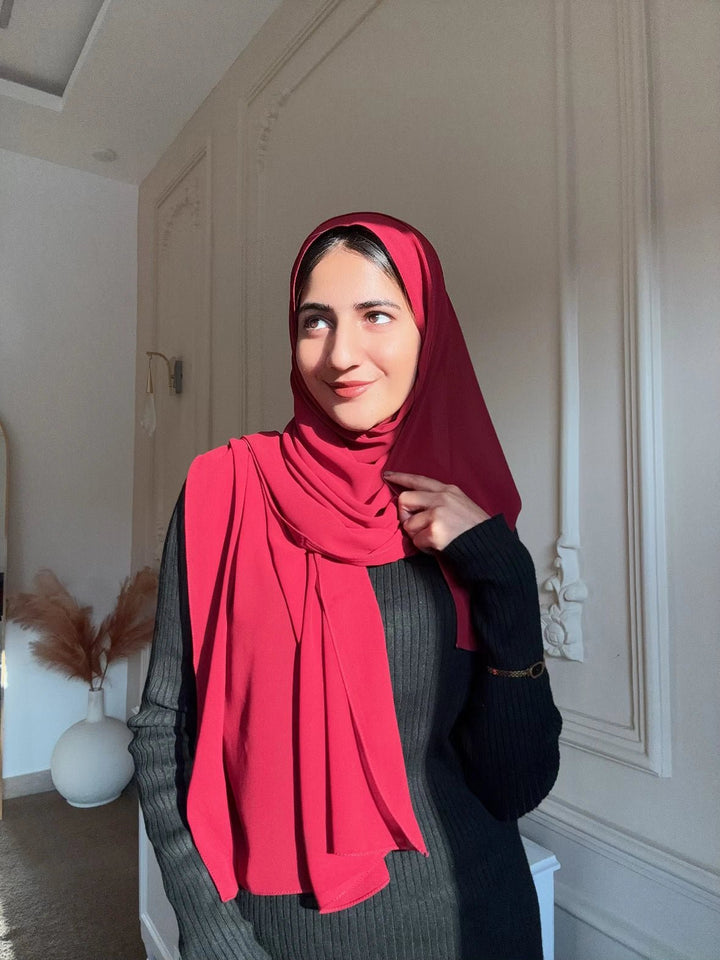 Classic Red Chiffon Hijab - Abaya Elegance