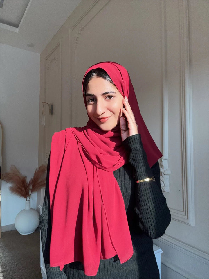 Classic Red Chiffon Hijab - Abaya Elegance