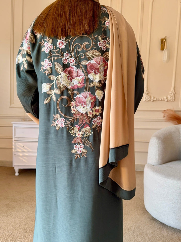 Cream Sage Embroidered Abaya - Abaya Elegance