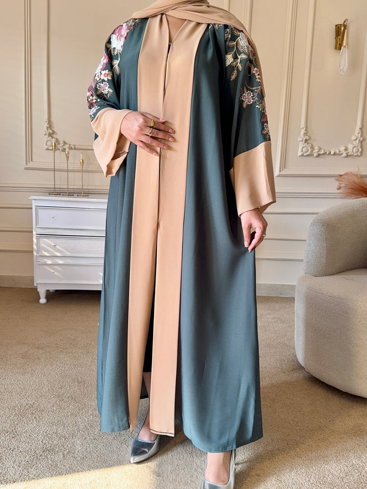 Cream Sage Embroidered Abaya - Abaya Elegance